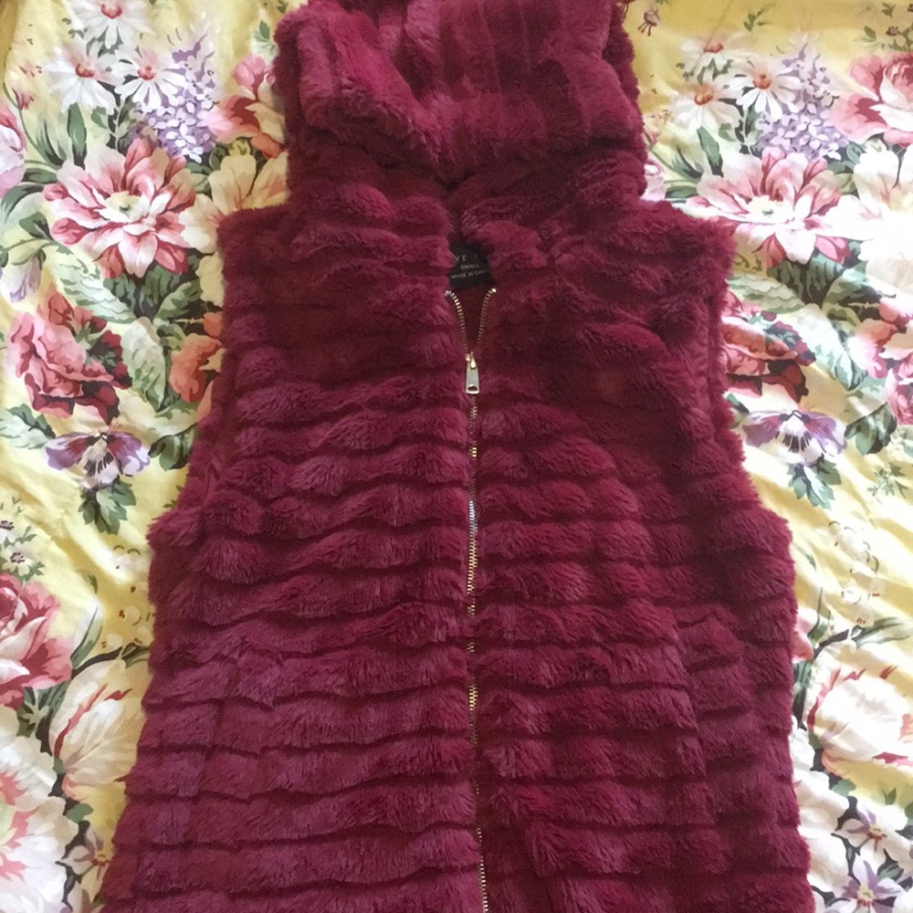 Love Tree furry burgundy vest